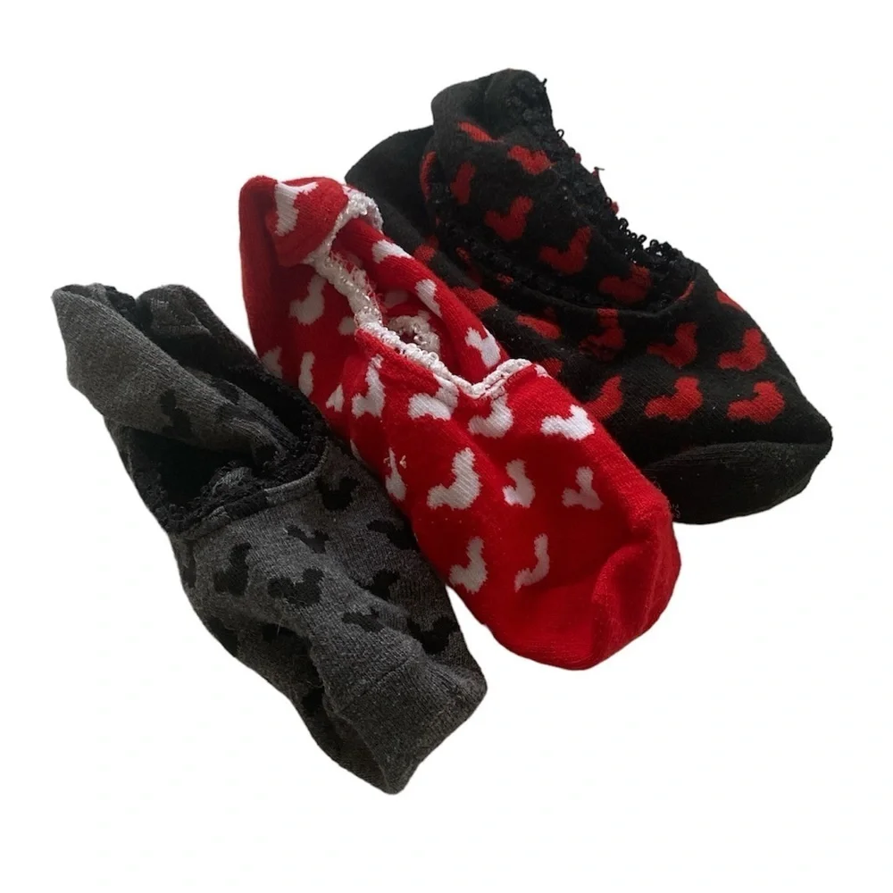 Disney no show socks lace edging silhouette Mickey Mouse heads Lot of 3
